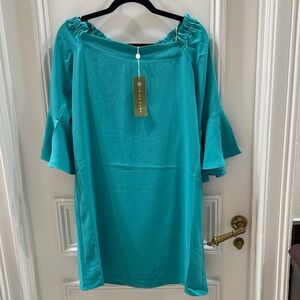 NWT Trina Turk Teal Off-Shoulder “Knox” Dress-small